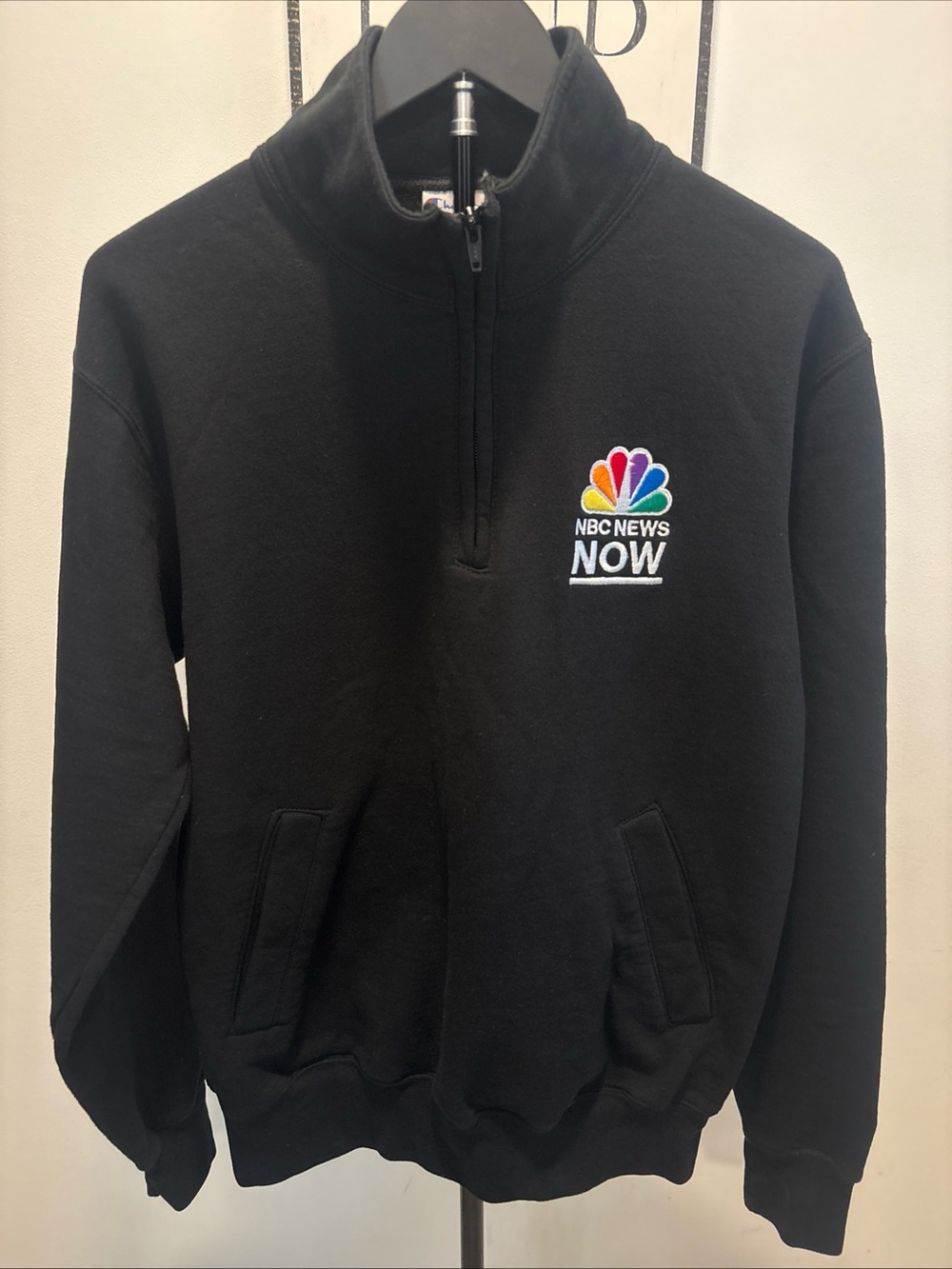 Nbc News Now Sweatshirt Men’s Medium Zip Up Pullover Black Sweater Champion